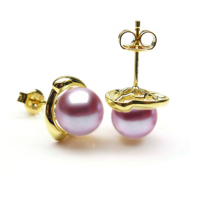 Orecchini Capello Oro Giallo 18kt, Perla di Acqua Dolce Lavanda 9/9.5mm - 2