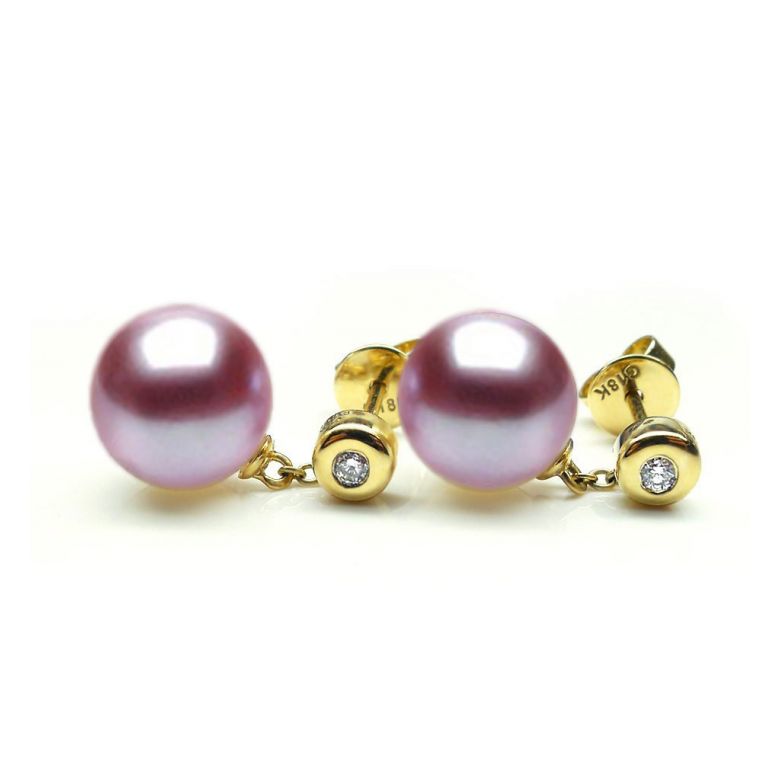 Orecchini Albrizzi Oro Giallo 18kt, Perla di Acqua Dolce Lavanda 9/9.5mm - 2