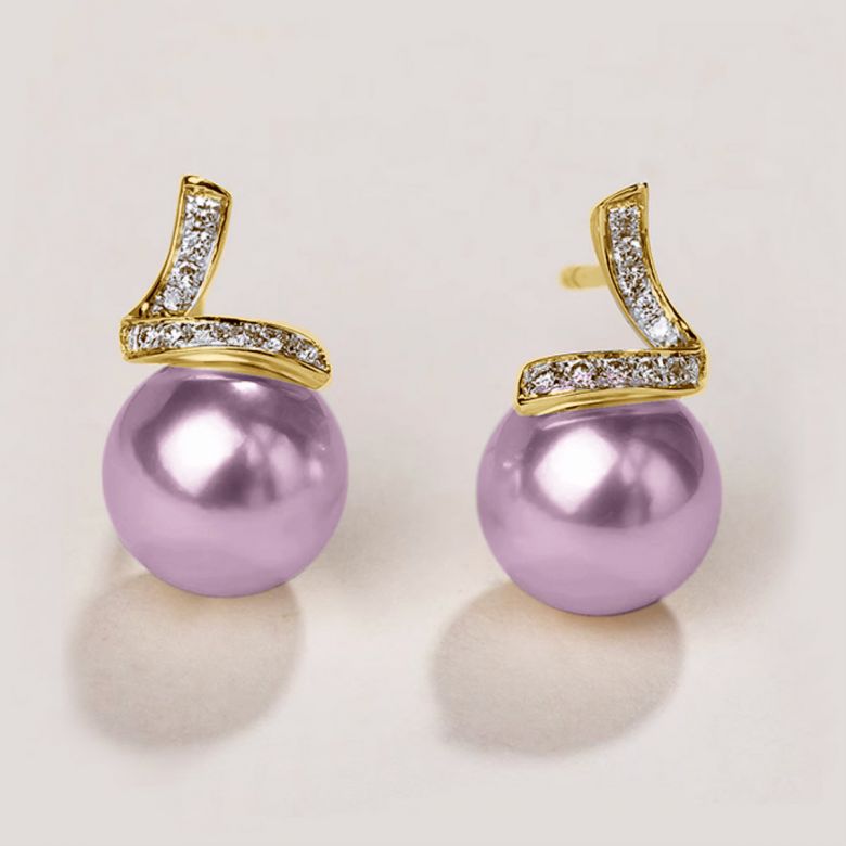 Orecchini Ondine Oro Giallo 18kt, Perla di Acqua Dolce Lavanda 10/10.5mm - 2