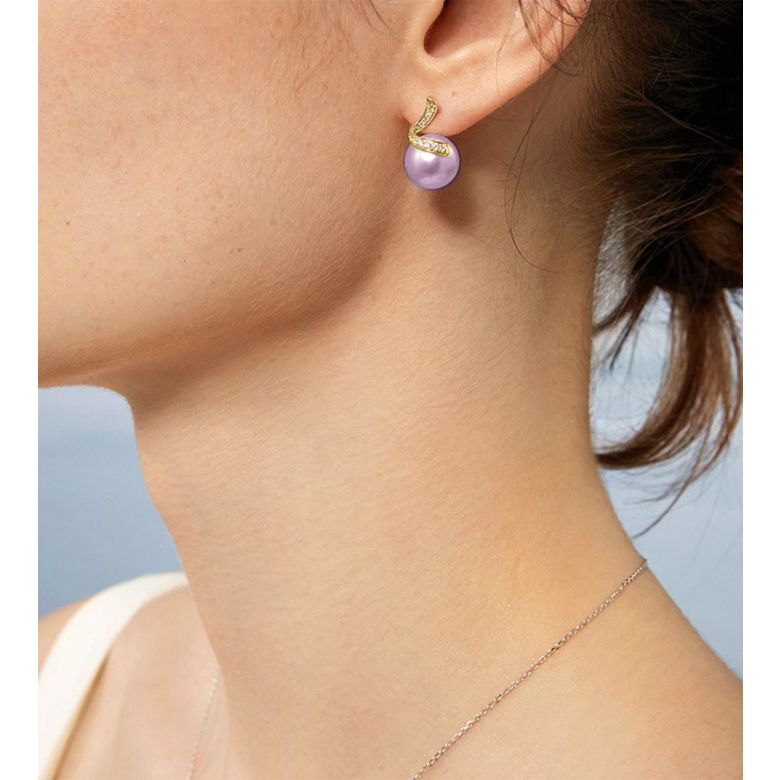 Orecchini Ondine Oro Giallo 18kt, Perla di Acqua Dolce Lavanda 10/10.5mm - 4