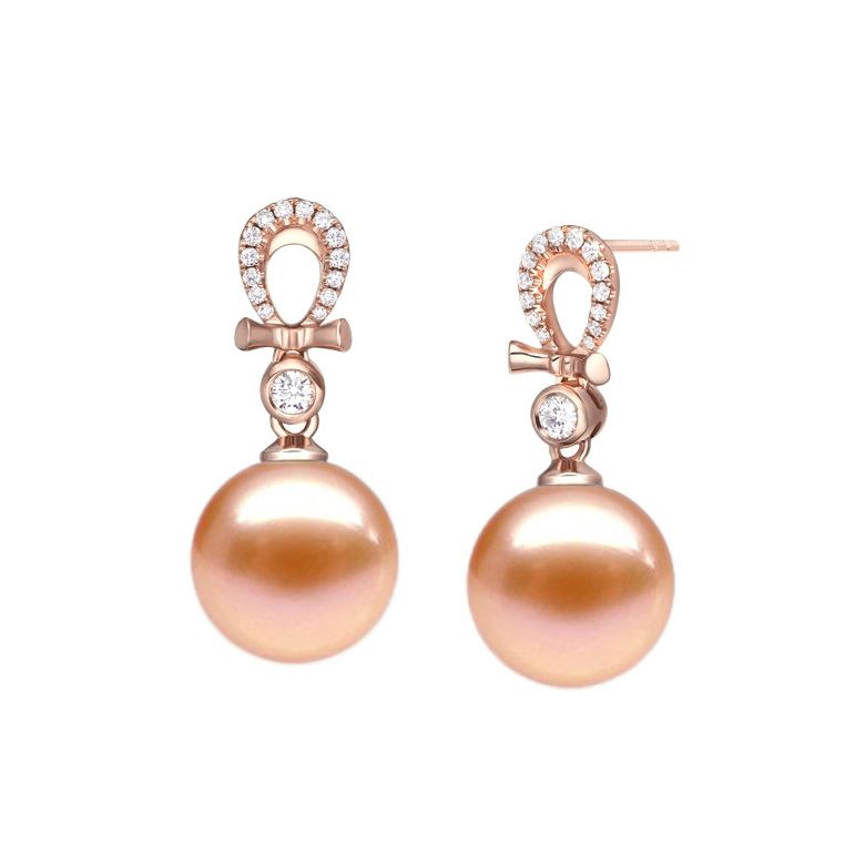 Orecchini Bambouletta Oro Rosa 18kt, Perla di Acqua Dolce Rosa 9/9.5mm - 1