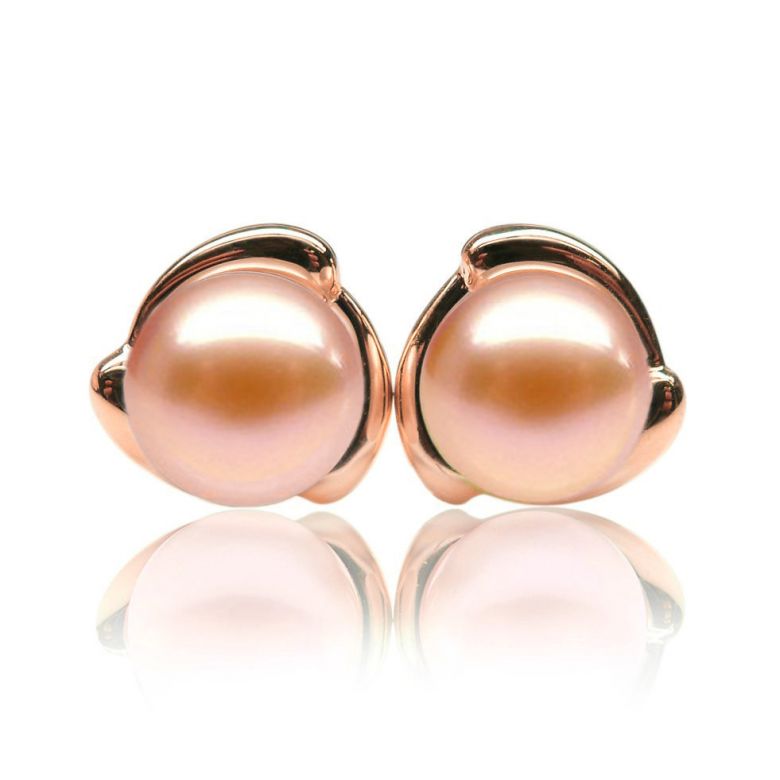 Orecchini Capello Oro Rosa 18kt, Perla di Acqua Dolce Rosa 9/9.5mm - 1