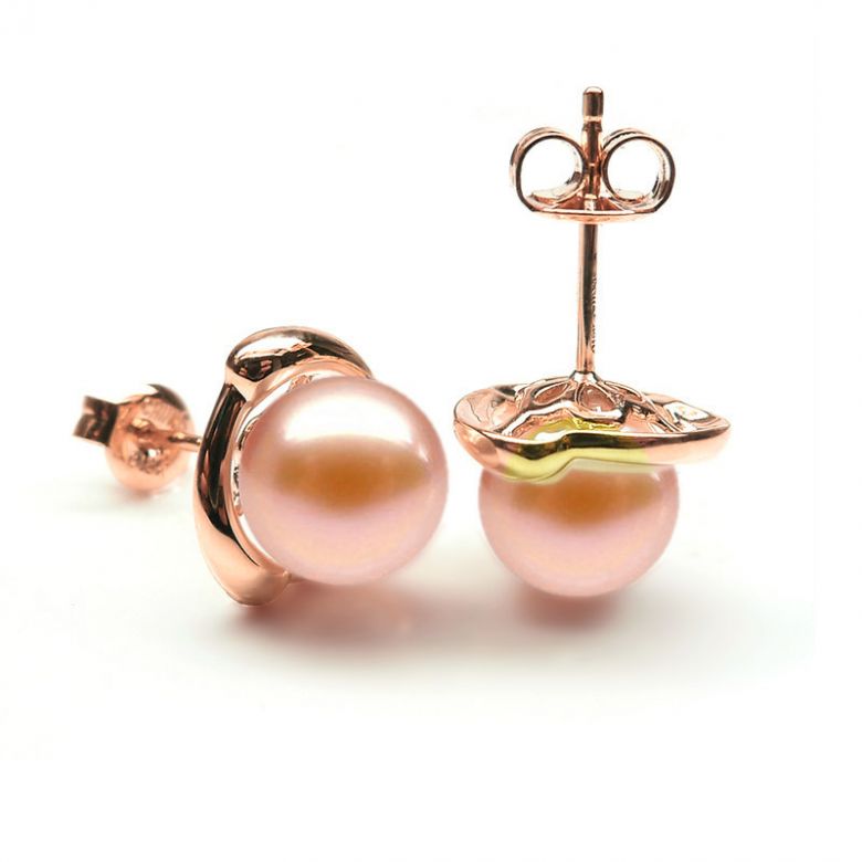 Orecchini Capello Oro Rosa 18kt, Perla di Acqua Dolce Rosa 9/9.5mm - 2