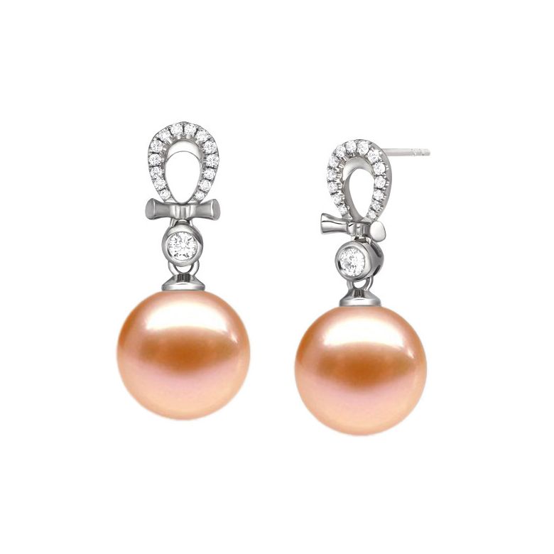Orecchini Bambouletta Oro Bianco 18kt, Perla di Acqua Dolce Rosa 9/9.5mm - 1