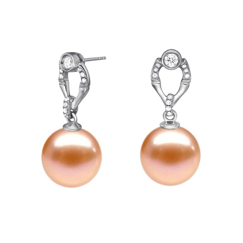Orecchini Otatea Oro Bianco 18kt, Perla di Acqua Dolce Rosa 9/9.5mm - 1