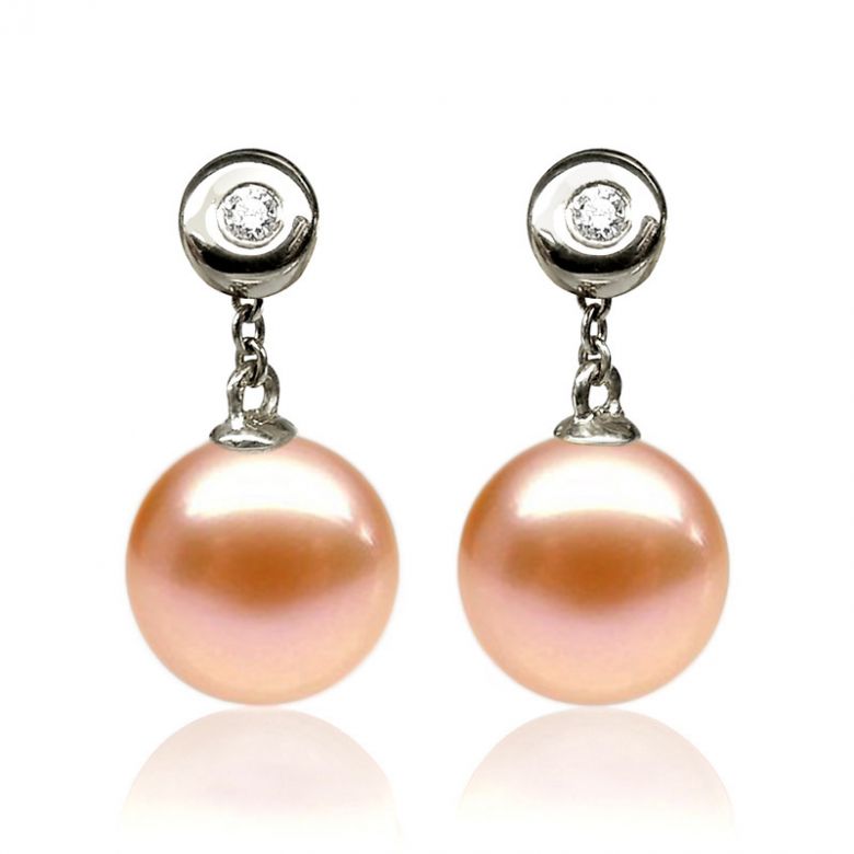 Orecchini Albrizzi Oro Bianco 18kt, Perla di Acqua Dolce Rosa 9/9.5mm - 1