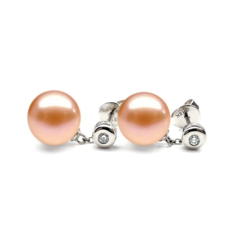 Orecchini Albrizzi Oro Bianco 18kt, Perla di Acqua Dolce Rosa 9/9.5mm - 2