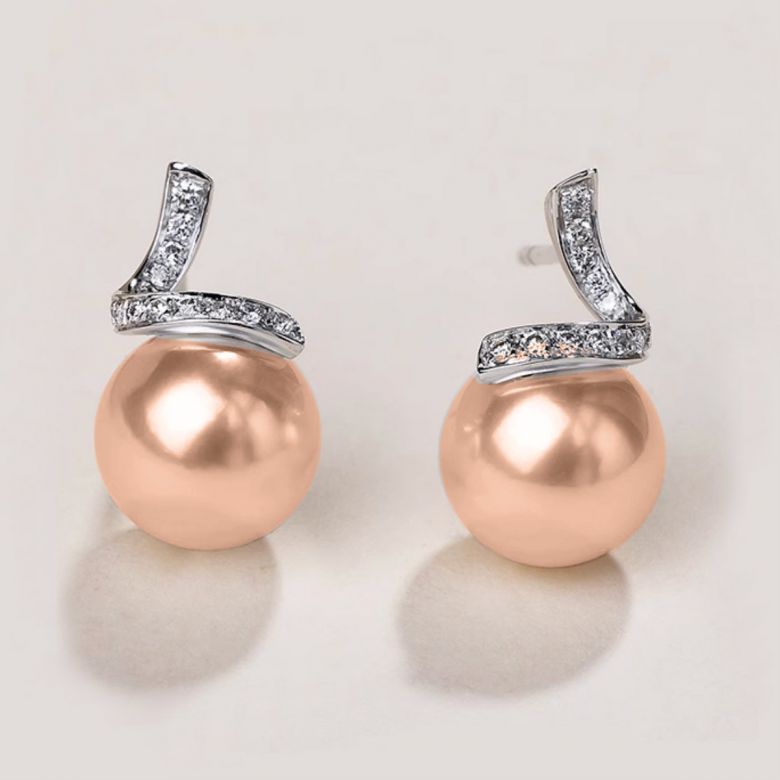 Orecchini Ondine Oro Bianco 18kt, Perla di Acqua Dolce Rosa 10/10.5mm - 2
