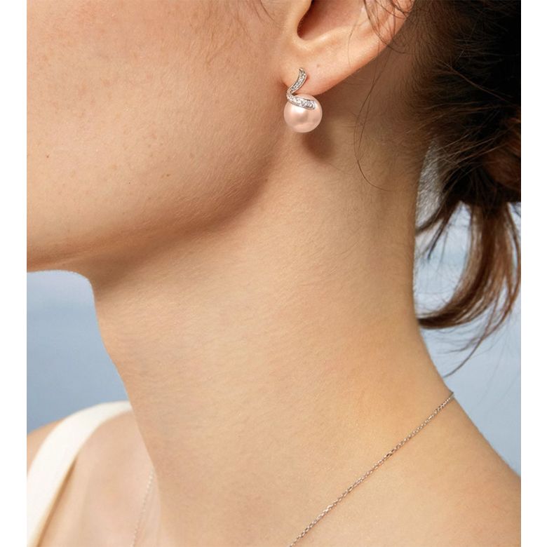 Orecchini Ondine Oro Bianco 18kt, Perla di Acqua Dolce Rosa 10/10.5mm - 4