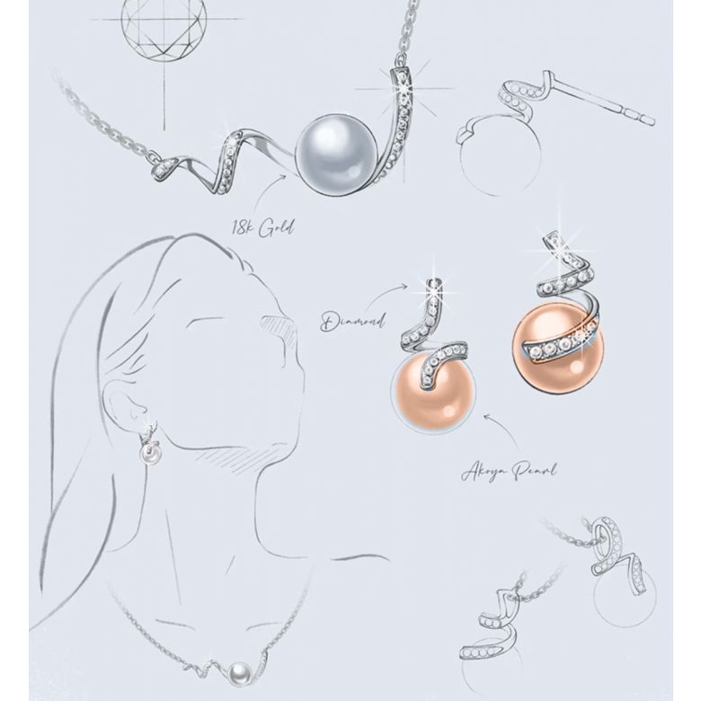 Orecchini Ondine Oro Bianco 18kt, Perla di Acqua Dolce Rosa 10/10.5mm - 5