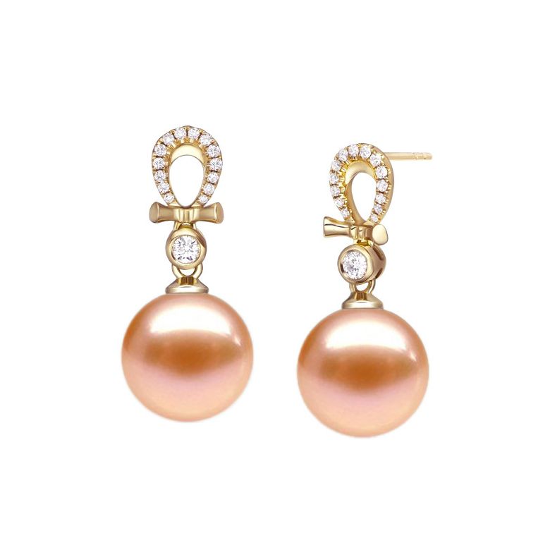Orecchini Bambouletta Oro Giallo 18kt, Perla di Acqua Dolce Rosa 9/9.5mm - 1