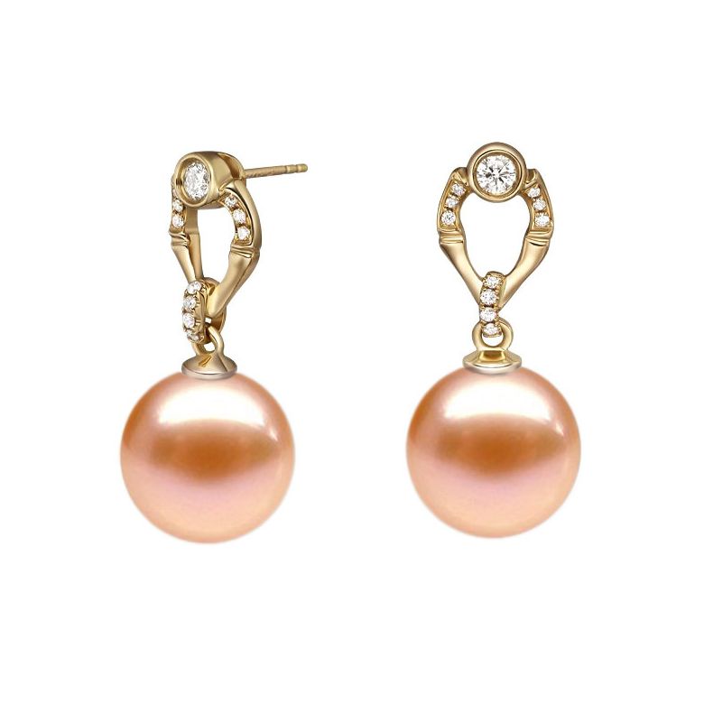 Orecchini Otatea Oro Giallo 18kt, Perla di Acqua Dolce Rosa 9/9.5mm - 1