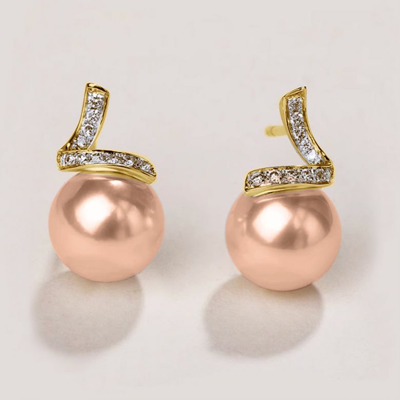 Orecchini Ondine Oro Giallo 18kt, Perla di Acqua Dolce Rosa 10/10.5mm - 2