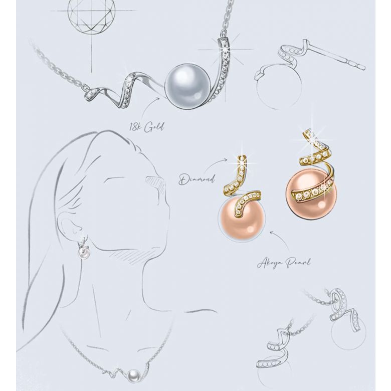 Orecchini Ondine Oro Giallo 18kt, Perla di Acqua Dolce Rosa 10/10.5mm - 5