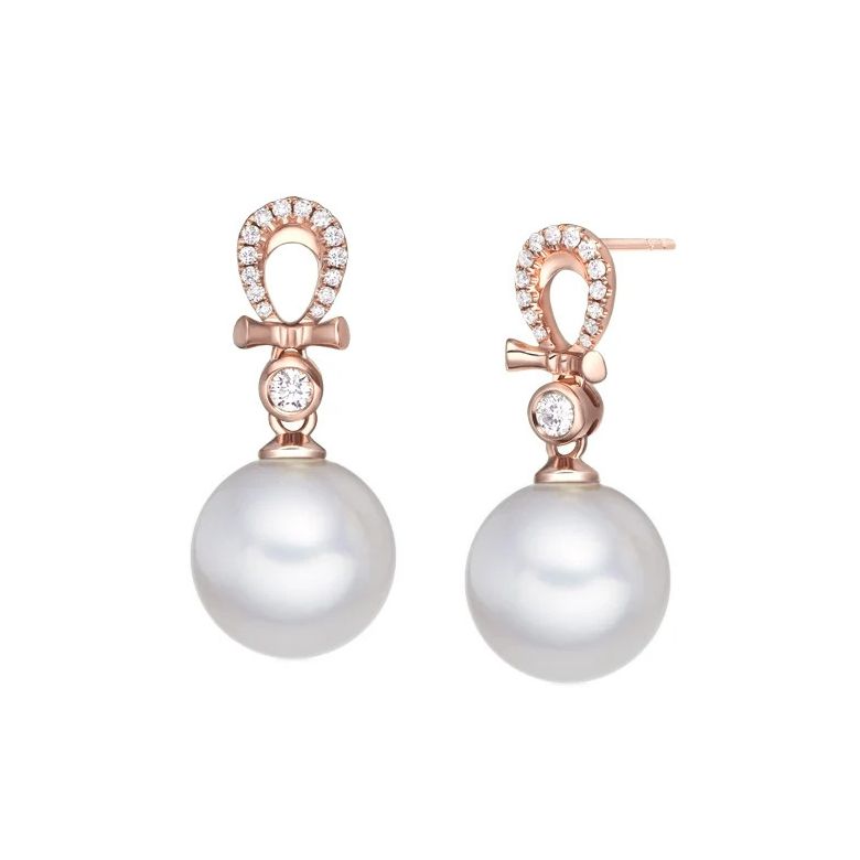 Orecchini Bambouletta Oro Rosa 18kt, Perla di Acqua Dolce Bianca 9/9.5mm - 1