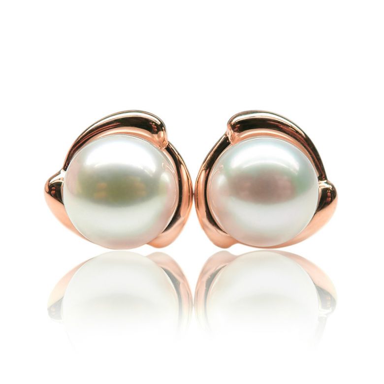 Orecchini Capello Oro Rosa 18kt, Perla di Acqua Dolce Bianca 9/9.5mm - 1