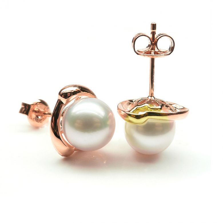 Orecchini Capello Oro Rosa 18kt, Perla di Acqua Dolce Bianca 9/9.5mm - 2