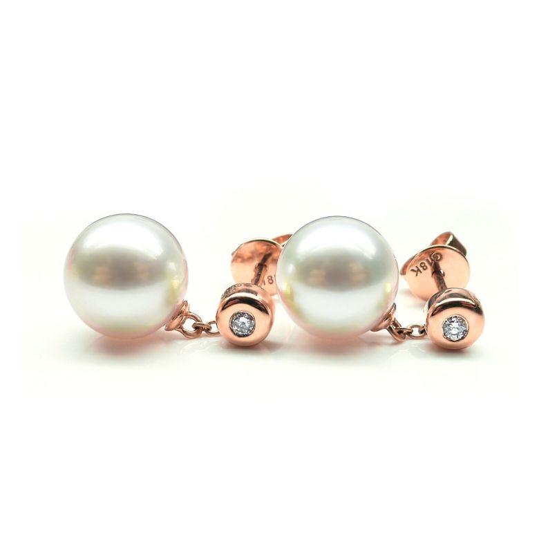 Orecchini Albrizzi Oro Rosa 18kt, Perla di Acqua Dolce Bianca 9/9.5mm - 2