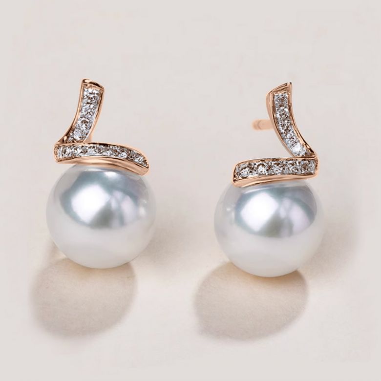 Orecchini Ondine Oro Rosa 18kt, Perla di Acqua Dolce Bianca 10/10.5mm - 2