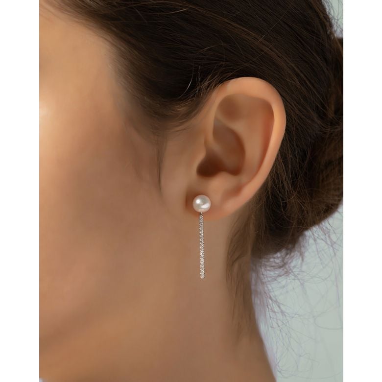 Orecchini Pendenti Rêverie - Oro Bianco, Diamanti & Perle Akoya - 3