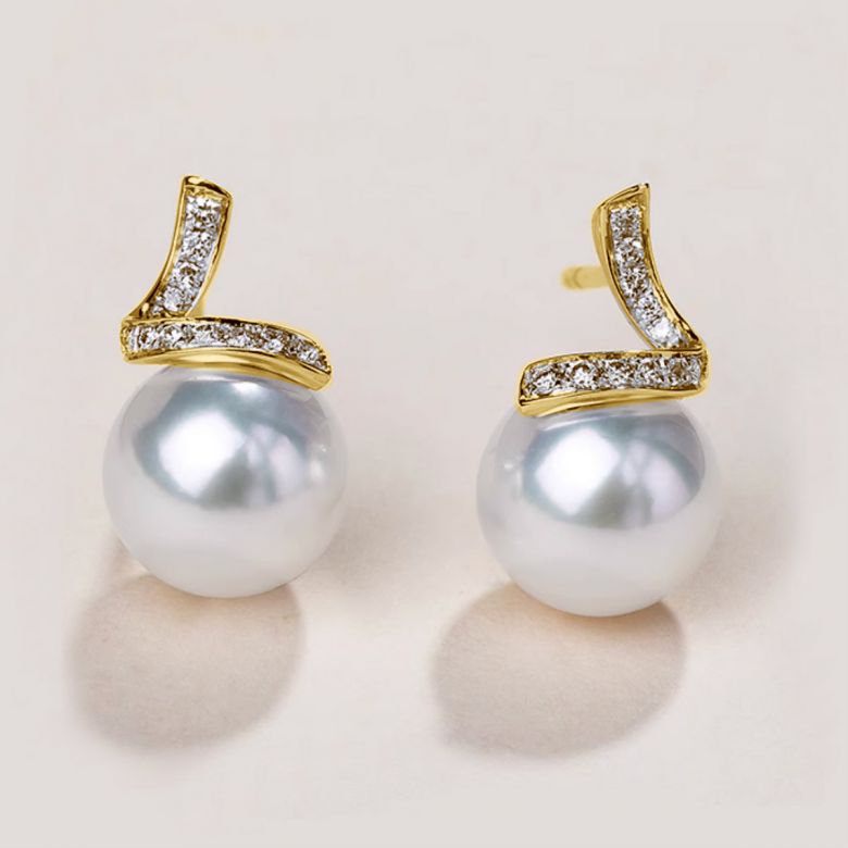 Orecchini Ondine Oro Giallo 18kt, Perla di Acqua Dolce Bianca 10/10.5mm - 2