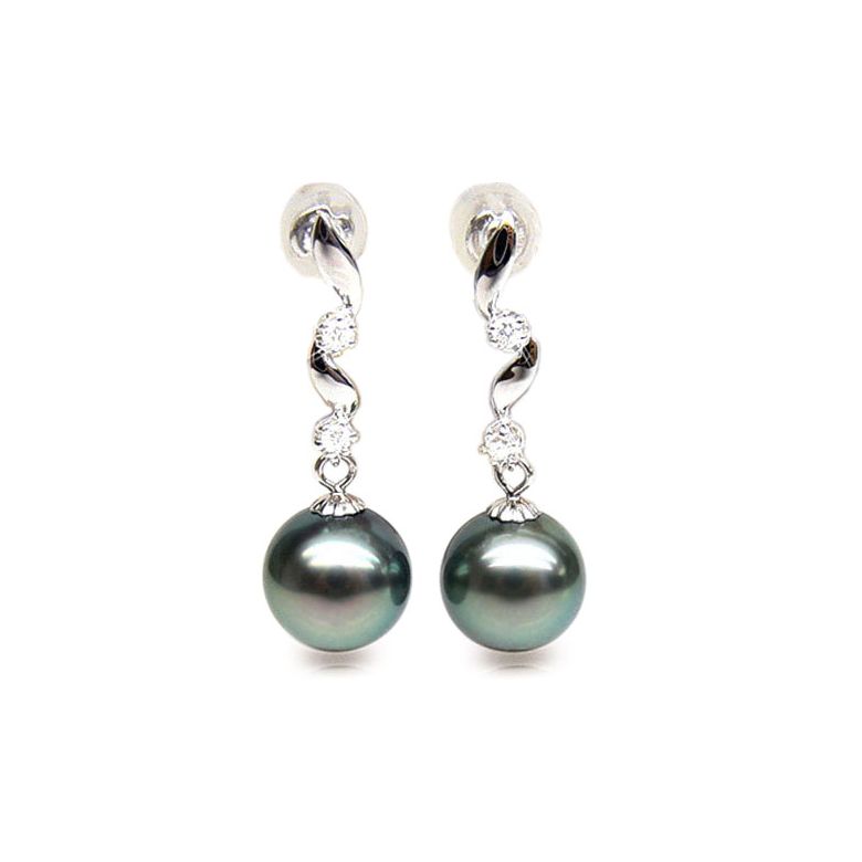 Orecchini Pendenti Curacao - Perle di Tahiti, Diamanti, Oro Bianco - 2