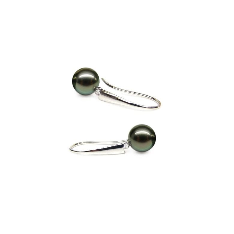 Orecchini Gancio Janet - Perle di Tahiti Nere, Diamanti e Oro Bianco - 1