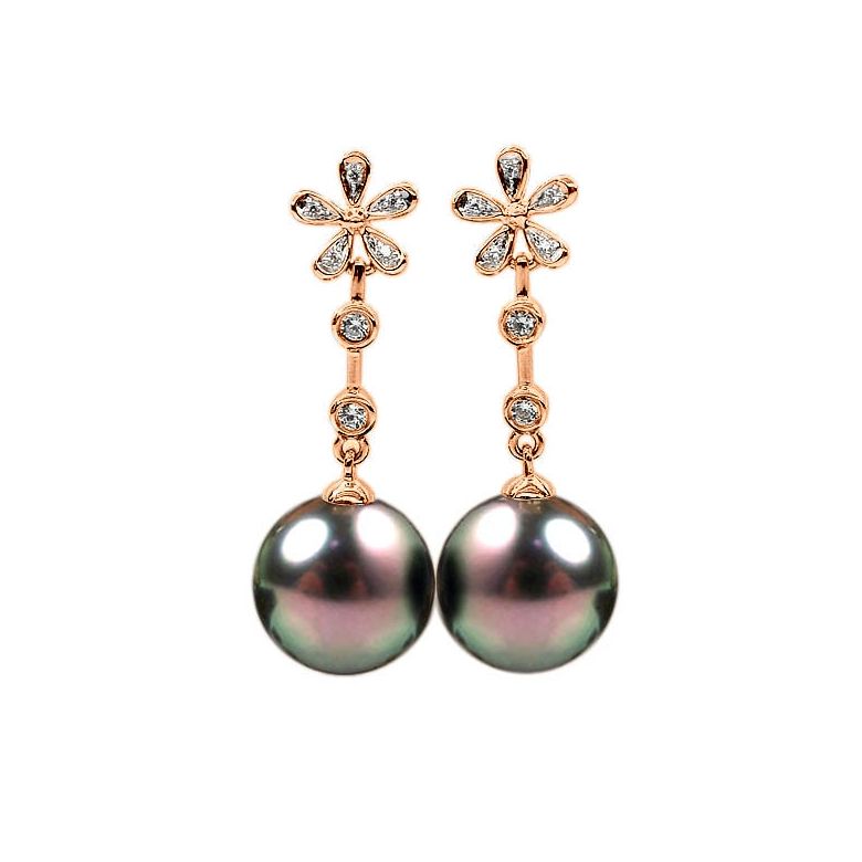 Orecchini Catenelle Nosy Be - Perle di Tahiti, Oro Rosa - 1