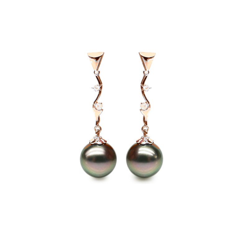 Orecchini Pendenti Diego - Perle di Tahiti, Diamanti, Oro Rosa - 1