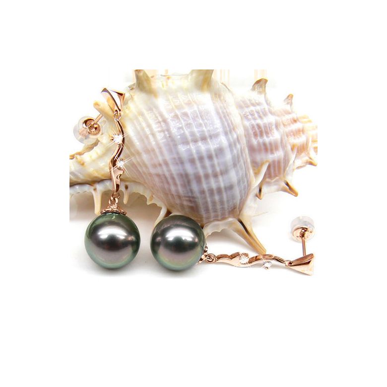 Orecchini Pendenti Diego - Perle di Tahiti, Diamanti, Oro Rosa - 2