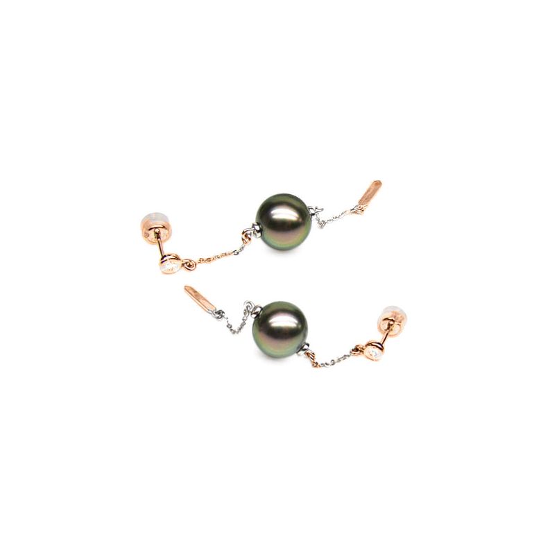 Orecchini Catenelle Trinité - Perle di Tahiti, Oro Rosa - 1