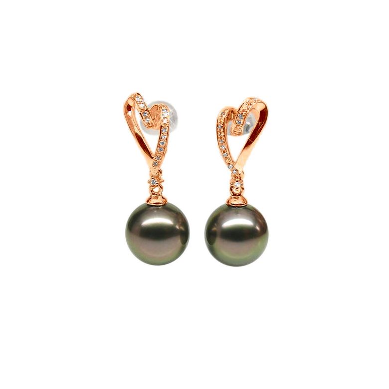 Orecchini Pendenti Mure - Perle di Tahiti Nere, Oro Rosa - 1