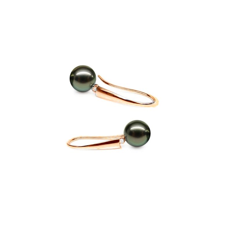 Orecchini Gancio Janet - Perle di Tahiti Nere, Diamanti e Oro Rosa - 1