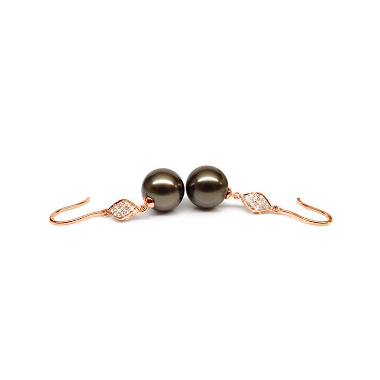 Orecchini Gancio Alphonse - Perle di Tahiti, Diamanti e Oro Rosa - 3