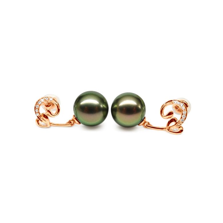 Orecchini Cuore Ferdinand - Perle di Tahiti, Diamanti e Oro Rosa - 1