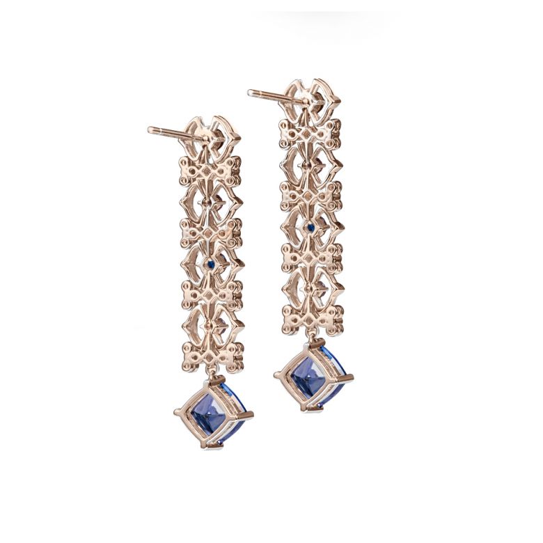 Orecchino zaffiro bleu, diamante - Oro rosa - 5