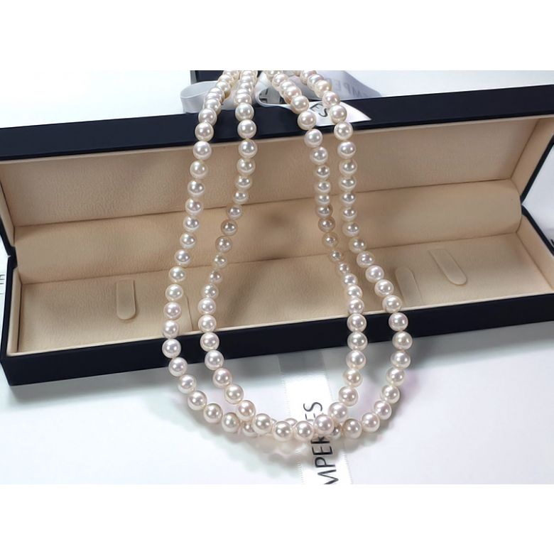 Collana Doppia Zig Zag  - Perle d'Acqua Dolce Bianche - 7.5/8mm, AAA oro bianco - 1