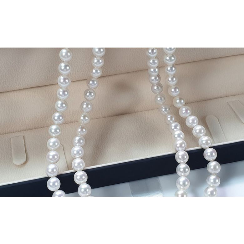 Collana Doppia Zig Zag  - Perle d'Acqua Dolce Bianche - 7.5/8mm, AAA oro bianco - 2