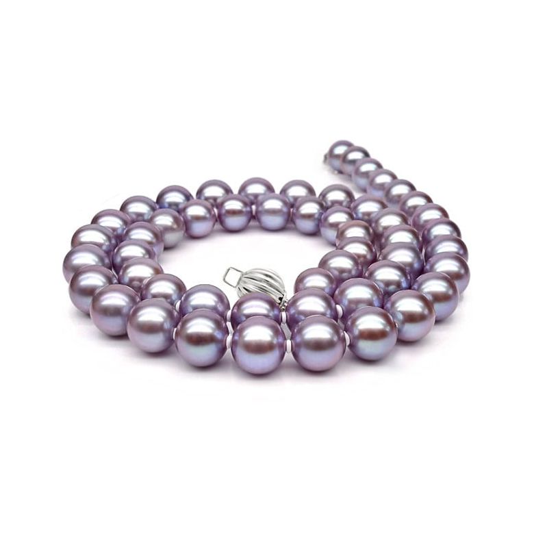 Collana Florida  - Perle d'Acqua Dolce Lavanda/Viola - 7.5/8mm, AAA oro bianco - 1