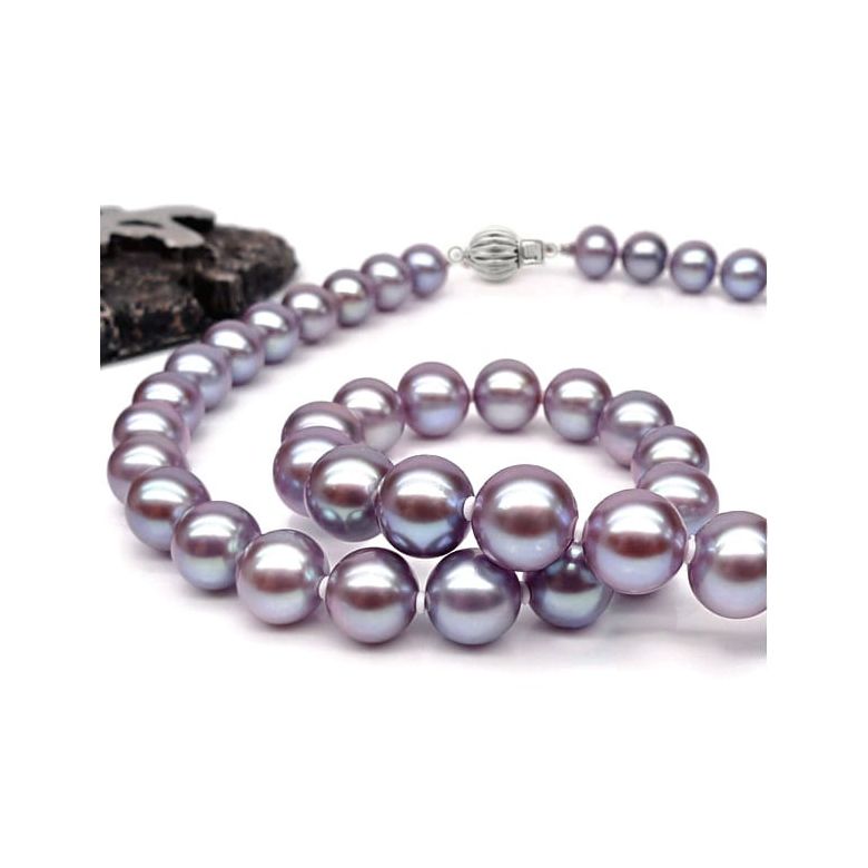 Collana Florida  - Perle d'Acqua Dolce Lavanda/Viola - 7.5/8mm, AAA oro bianco - 3
