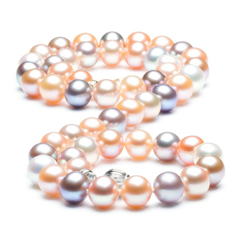 Collana Chorus  - Perle d'Acqua Dolce Miste - 7.5/8mm, AAA oro bianco - 1