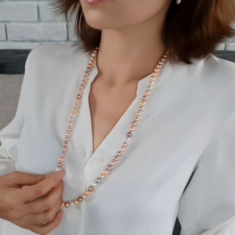 Collana Chorus  - Perle d'Acqua Dolce Miste - 7.5/8mm, AAA oro bianco - 4