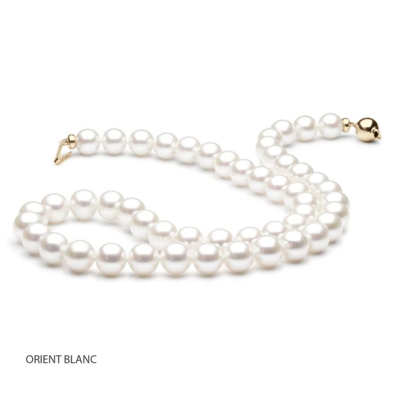 Collana Café Concert  - Perle d'Acqua Dolce Bianche - 7.5/8mm, AAA oro giallo - 2