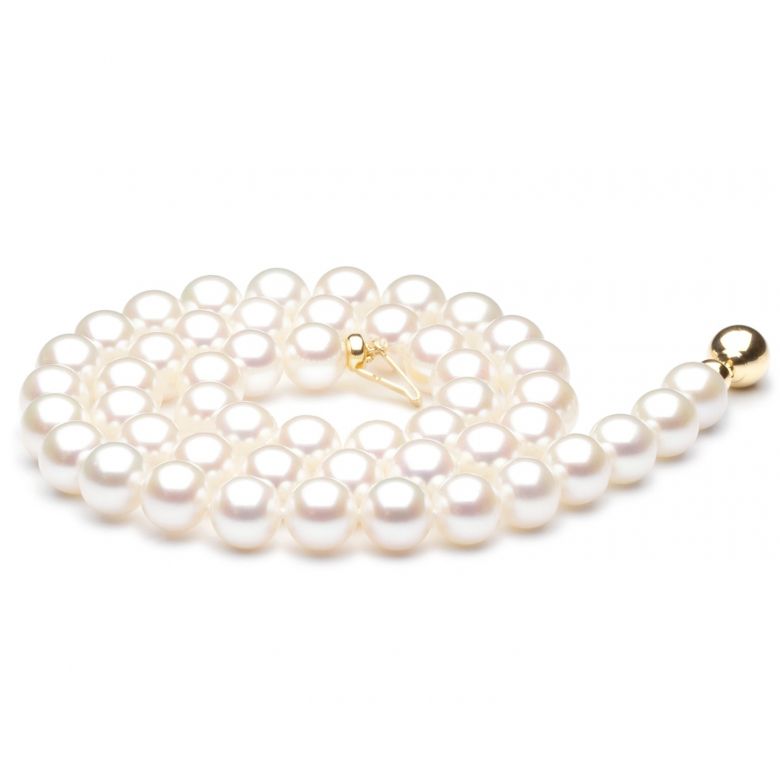 Collana Café Concert  - Perle d'Acqua Dolce Bianche - 7.5/8mm, AAA oro giallo - 1