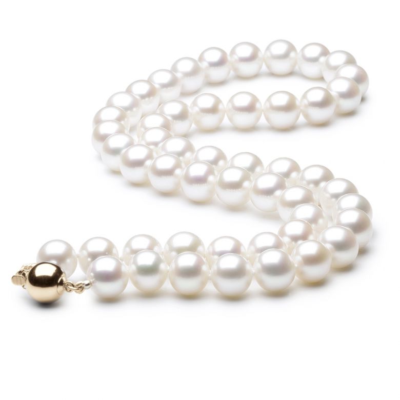 Collana Silo  - Perle d'Acqua Dolce Bianche - 8/8.5mm, AAA oro giallo - 2