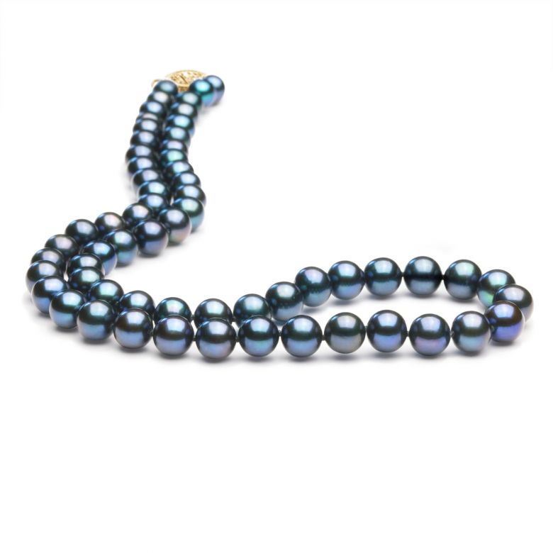 Collana Joséphine Baker  - Perle d'Acqua Dolce Nere - 7/7.5mm, AAA oro giallo - 2
