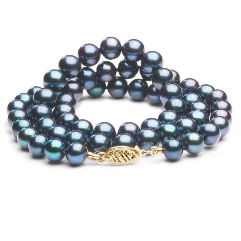 Collana Joséphine Baker  - Perle d'Acqua Dolce Nere - 7/7.5mm, AAA oro giallo - 4