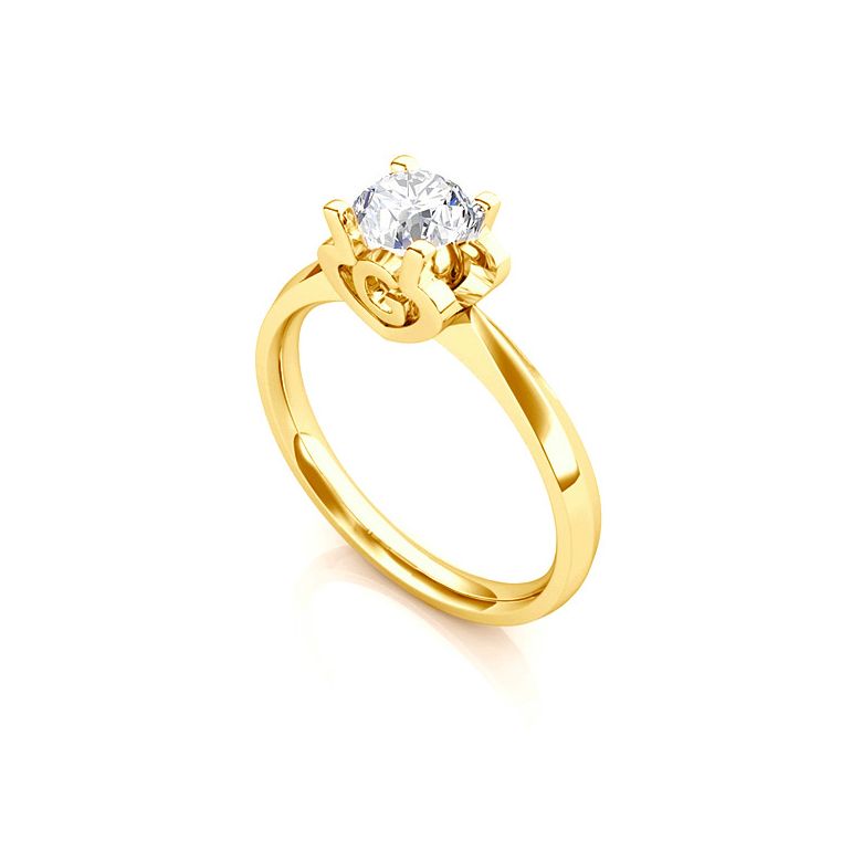 Anello Solitario Lettera Alfabeto G - Oro Giallo e Diamante | Gemperles - 3