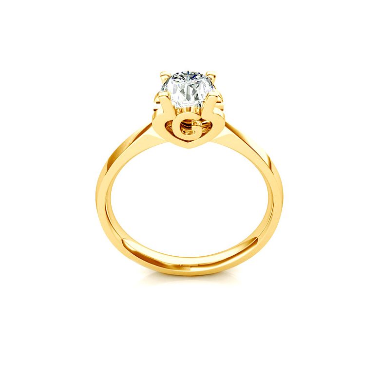 Anello Solitario Lettera Alfabeto G - Oro Giallo e Diamante | Gemperles - 1