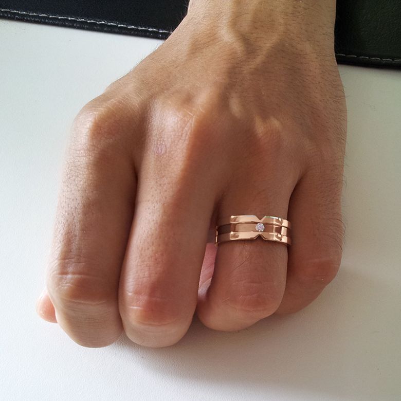 Anello Uomo in Oro rosa lucido/spazzolato e diamante | Horace - 2